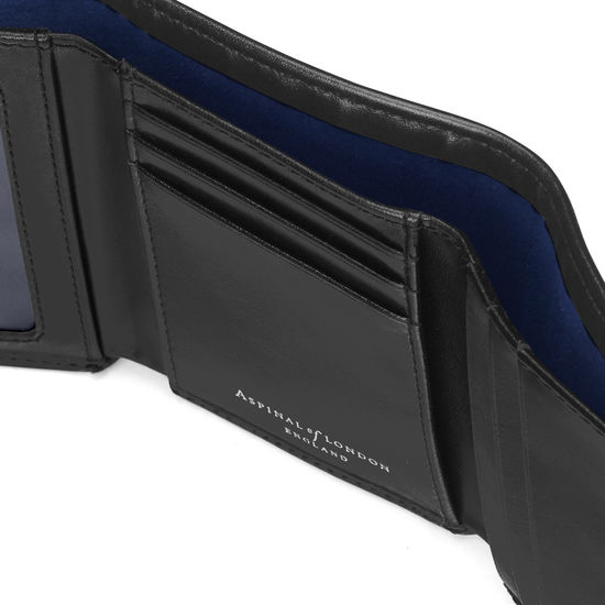 Trifold Wallet in Smooth Black from Aspinal of London