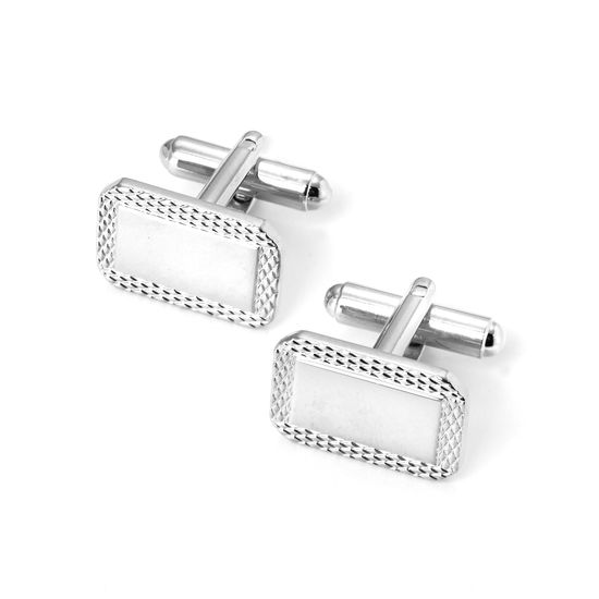 Sterling Silver Plated Engraved Edge Rectangular Cufflinks from Aspinal of London