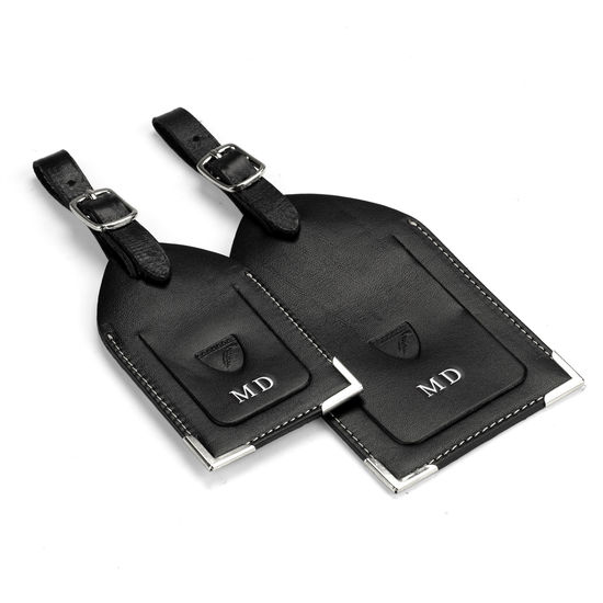 Set of 2 Luggage Tags in Smooth Black from Aspinal of London