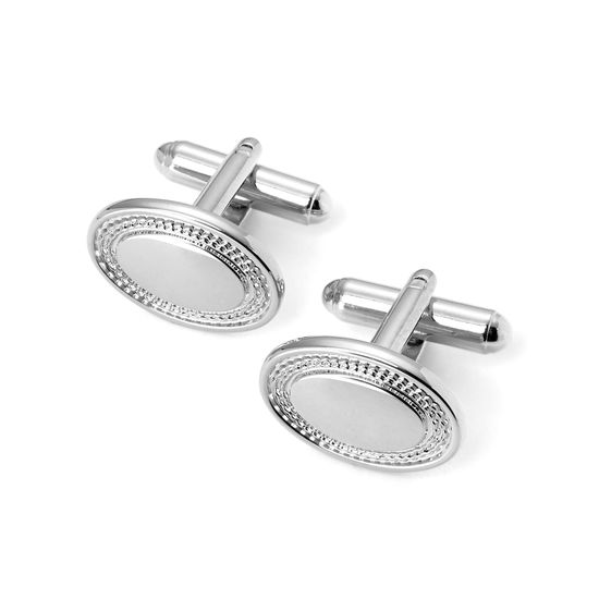 Sterling Silver Plated Engraved Edge Oval Cufflinks from Aspinal of London
