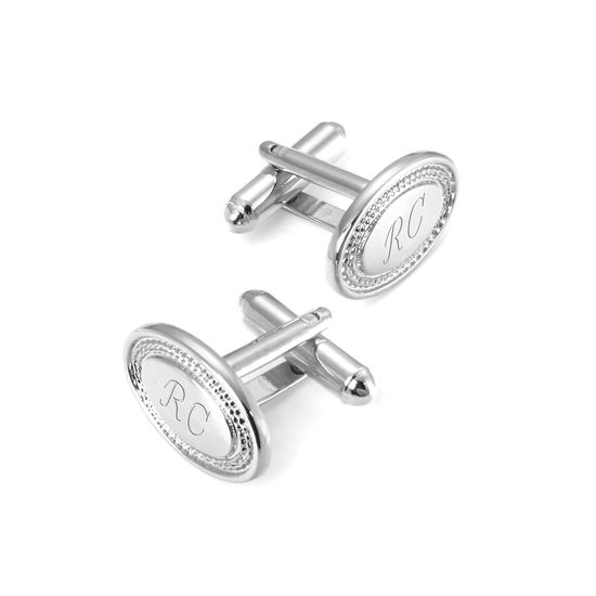 Sterling Silver Plated Engraved Edge Oval Cufflinks from Aspinal of London