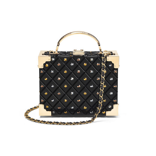 Mini Trunk Clutch in Diamond Cut Black Acrylic with Jet Crystals from Aspinal of London