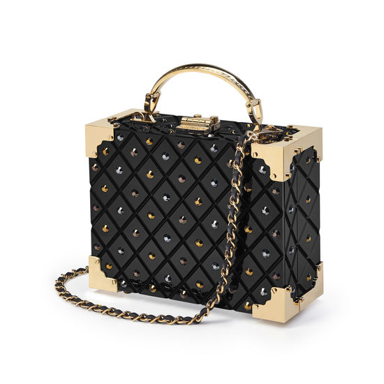 Mini Trunk Clutch in Diamond Cut Black Acrylic with Jet Crystals from Aspinal of London