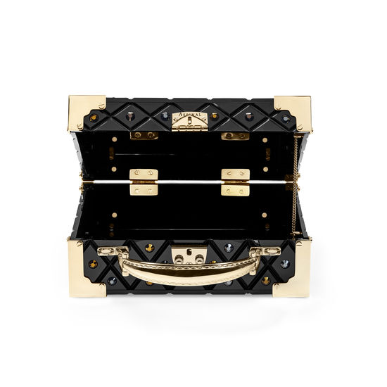 Mini Trunk Clutch in Diamond Cut Black Acrylic with Jet Crystals from Aspinal of London