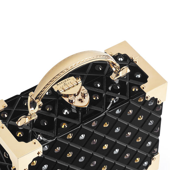 Mini Trunk Clutch in Diamond Cut Black Acrylic with Jet Crystals from Aspinal of London