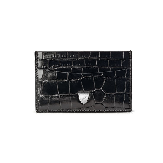 Slim Credit Card Holder in Deep Shine Black Small Croc from Aspinal of London