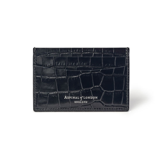 Slim Credit Card Holder in Deep Shine Black Small Croc from Aspinal of London