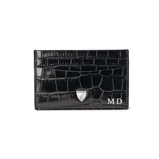 Slim Credit Card Holder in Deep Shine Black Small Croc from Aspinal of London