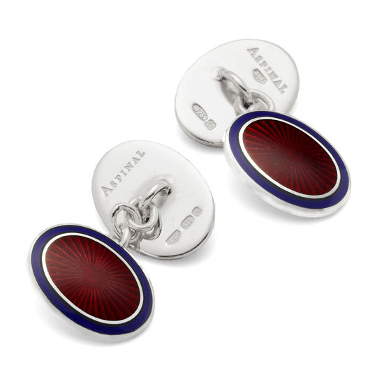 Lacquer Enamel Cufflinks in Navy & Red from Aspinal of London