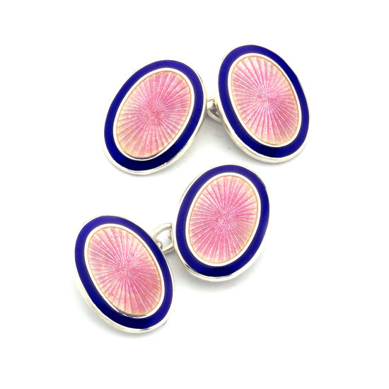 Lacquer Enamel Cufflinks in Navy & Pink from Aspinal of London