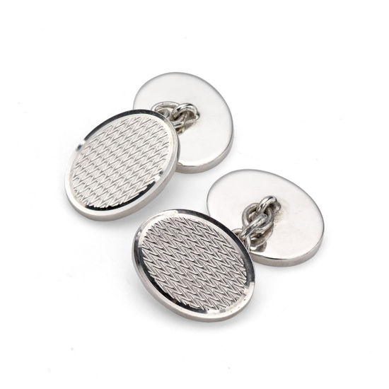 Classic Engine Turned Sterling Silver Cufflinks from Aspinal of London
