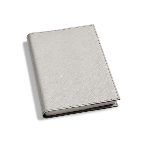 A5 Refillable Leather Journal in Light Grey Saffiano from Aspinal of London