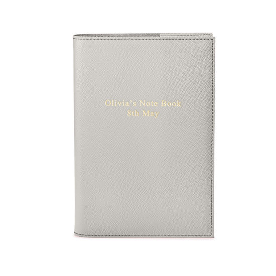 A5 Refillable Leather Journal in Light Grey Saffiano from Aspinal of London