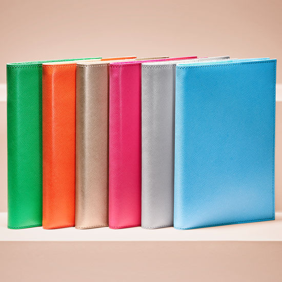 A5 Refillable Leather Journal in Light Grey Saffiano from Aspinal of London