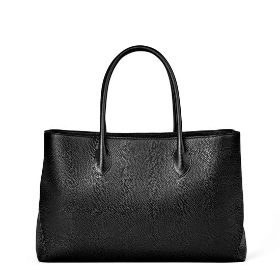 London Tote in Black Pebble with London Embroidered Letters from Aspinal of London