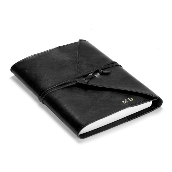 Envelope Wrap A5 Refillable Leather Journal in Black from Aspinal of London