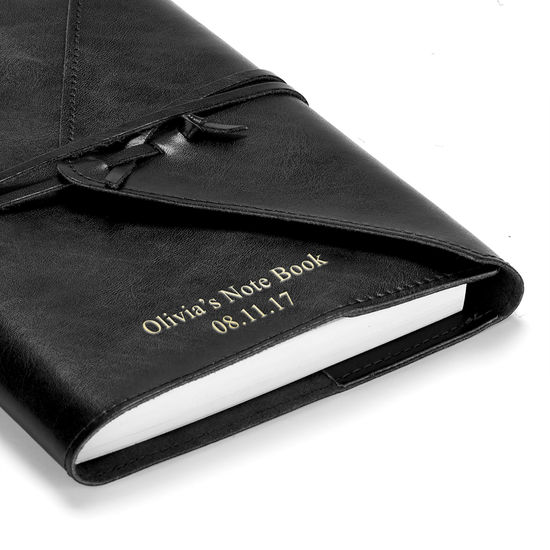 Envelope Wrap A5 Refillable Leather Journal in Black from Aspinal of London