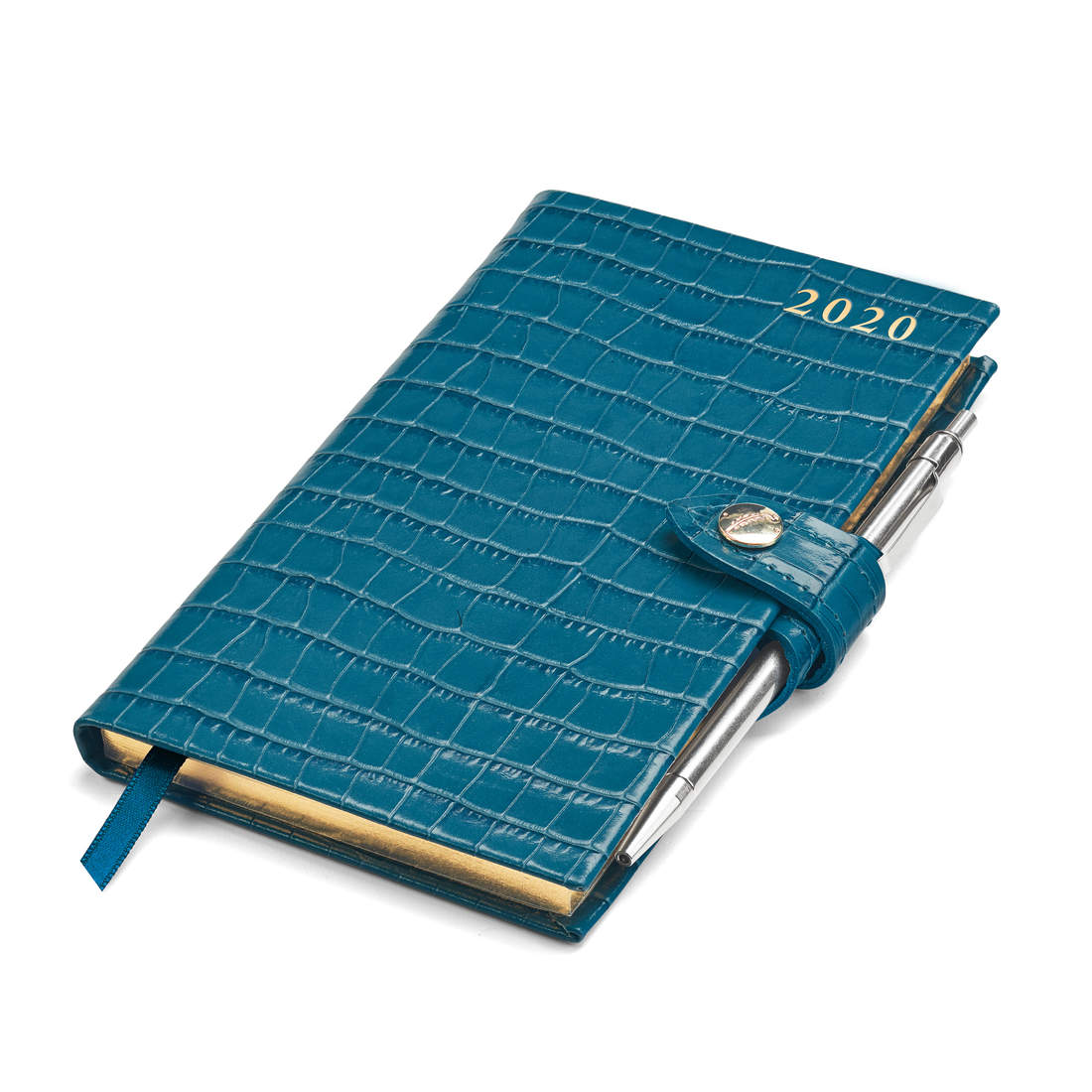 2020 Topaz Croc Slim Pocket Leather Diary & Pen Aspinal