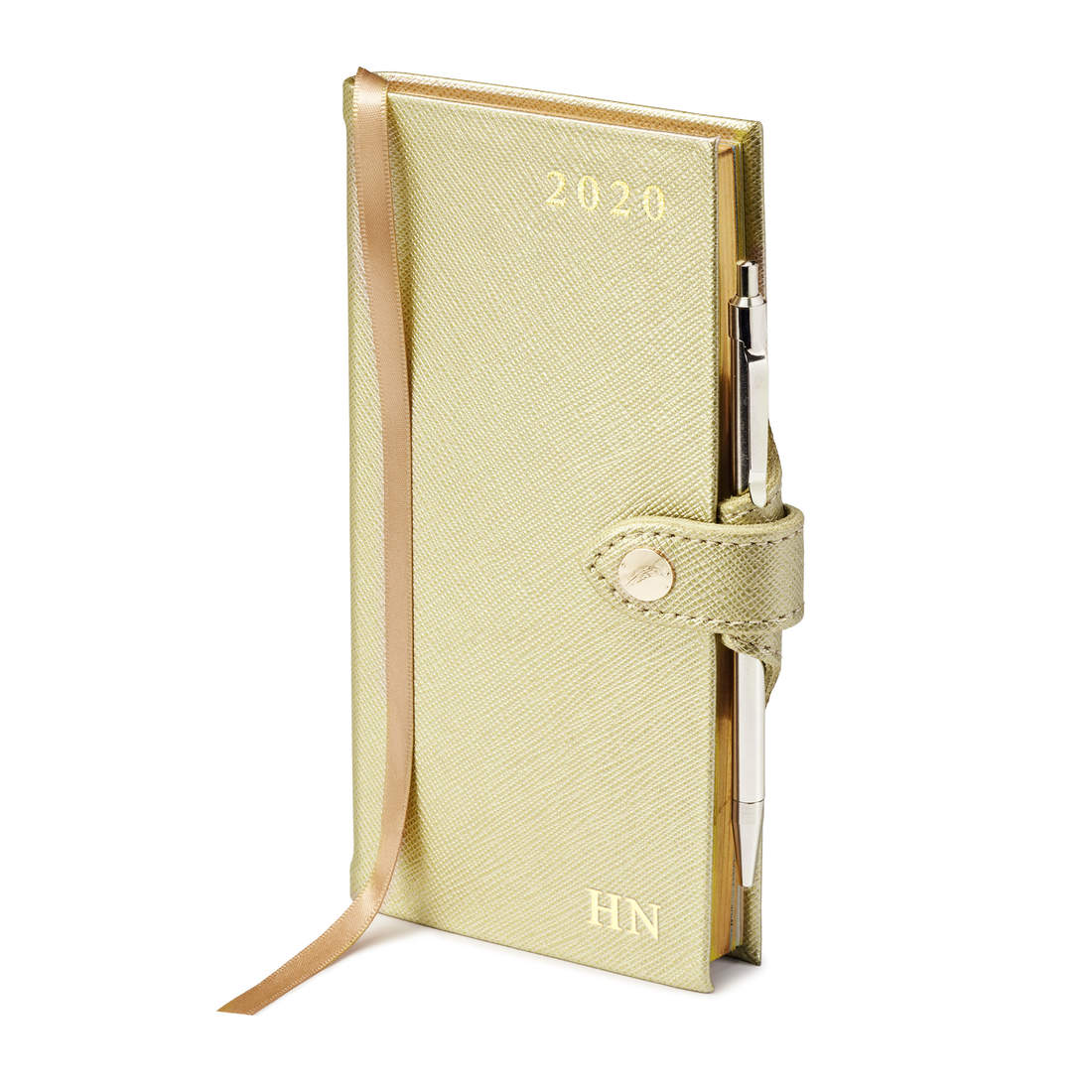 2020 Gold Saffiano Slim Pocket Leather Diary & Pen Aspinal