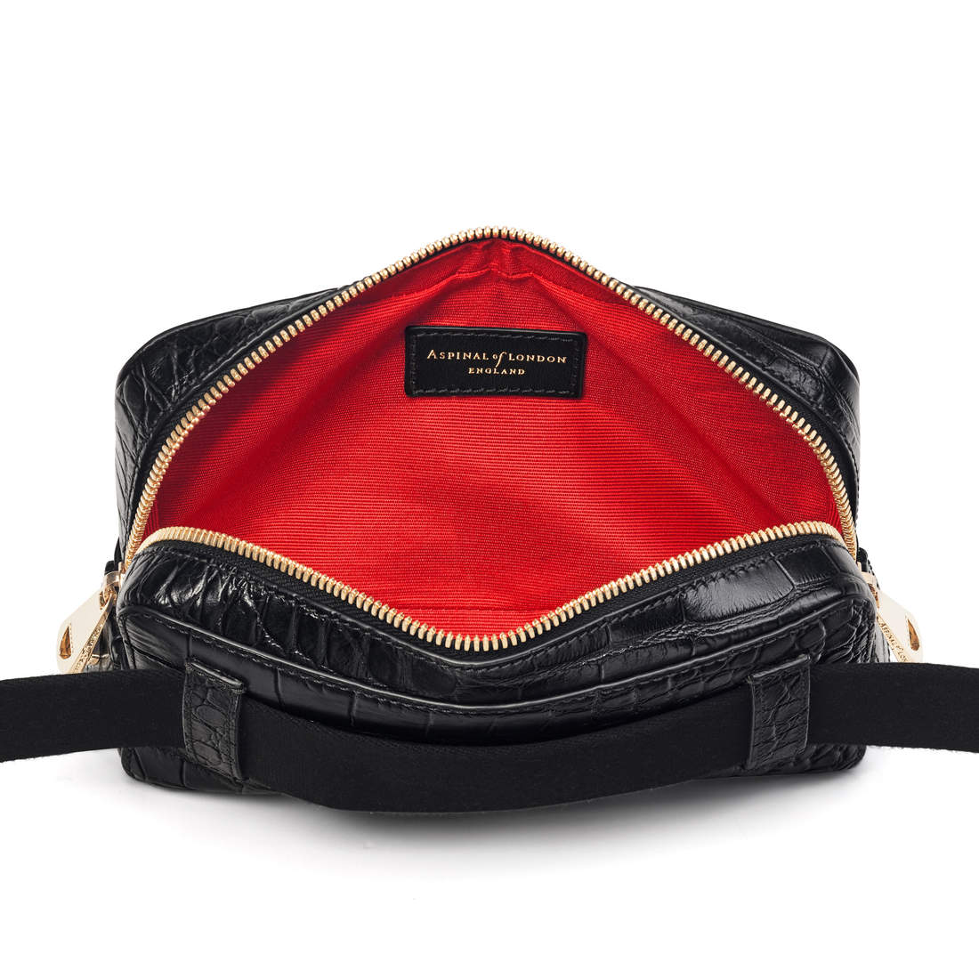 Camera Belt Bag in Black Soft Croc Aspinal of London