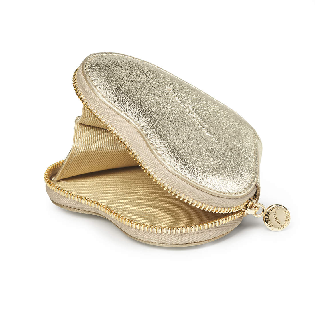 Heart Coin Purse in Gold Pebble Aspinal of London