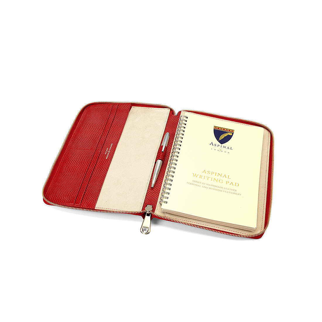 A5 Zipped Padfolio in Berry Lizard Aspinal of London