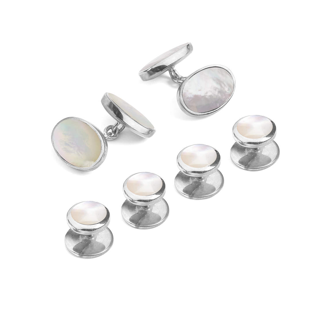 Silver & Mother of Pearl Cufflinks & Dress Shirt Studs Aspinal