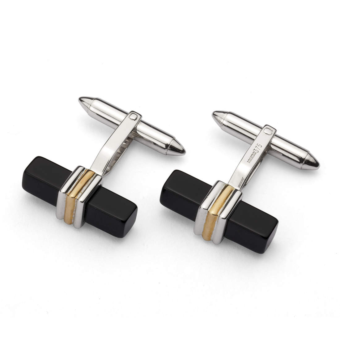 Black Onyx Cufflinks in 9Ct White & Yellow Gold Aspinal