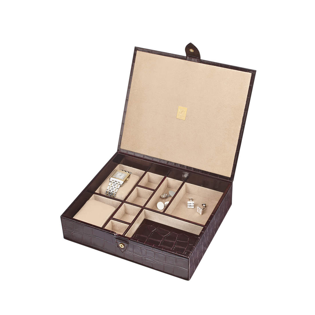 Mens Accessory Box in Amazon Brown Croc Aspinal of London